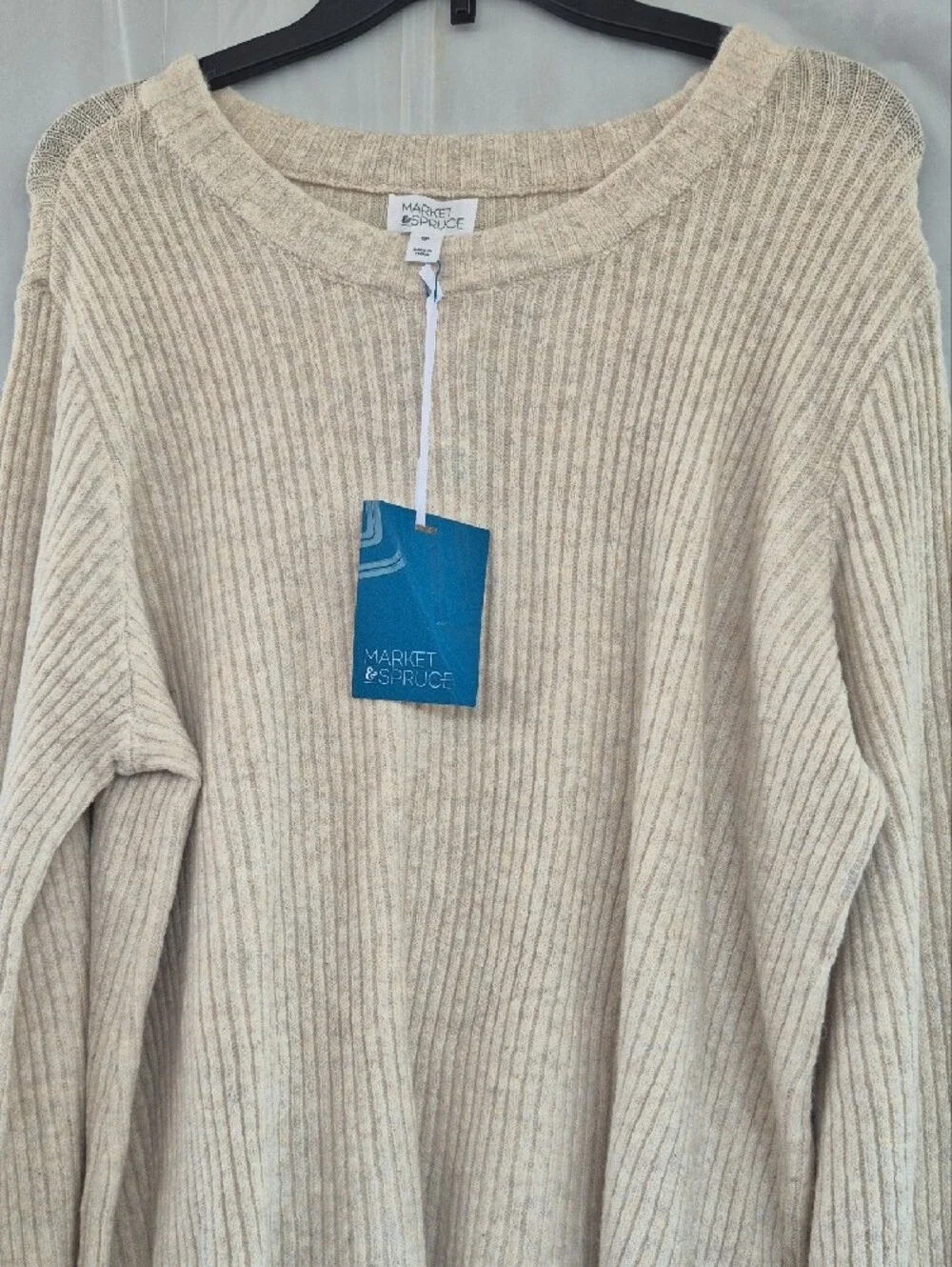 Market & Spruce Beige Ribbed Crew Neck Sweater